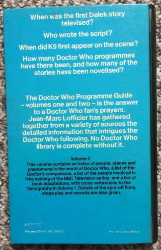 DOCTOR WHO PROGRAMME GUIDE Vol 2 WH Allen Hardback Book 1981 Jean - Marc Lofficier 2