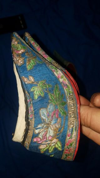 2 Pairs Vtg Chinese Lotus Shoes Bound Feet Silk Shoes 5