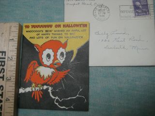 Rare 1941 Hallmark Halloween Card W/ Owl & Scarecrow,  Vintage,  W/ Envelope
