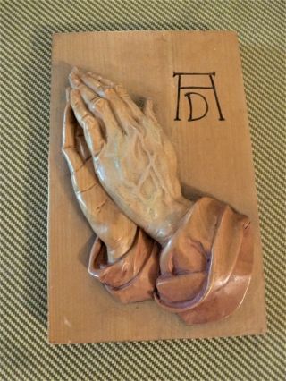 Wonderful Vintage Carved Wood Albrecht Durer Praying Hands Wall Hanging,  Great