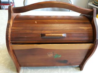 Vintage Wood Roll Top Sewing Storage Box