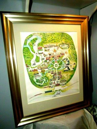 Vtg Disney Magic Kingdom Map Art Print Framed Tomorrowland Skyway
