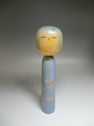 Blue Hair Japanese Sosaku Kokeshi Wooden Doll Yamakawa Isamu H24.  5cm 9.  7 "