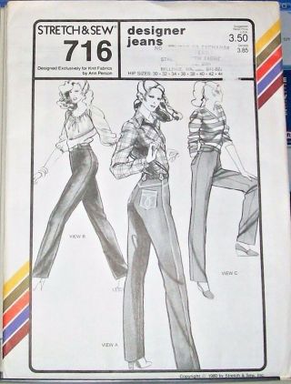 Stretch & Sew Master Pattern 716 Designer Jeans Hip 30 - 44