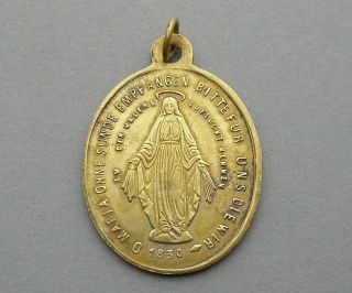 Saint Virgin Mary.  Antique Religious Pendant.  Miraculous Medal.  German Version.