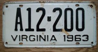 Single Virginia License Plate - 1963 - A12 - 200