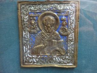 Russian Orthodox Icons Saint Nicholas In Bronze And Enamel 19th Century
