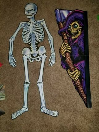 Vintage 1984 Beistle Halloween Skeleton & Grim Reaper Die Cut 2 - Sided