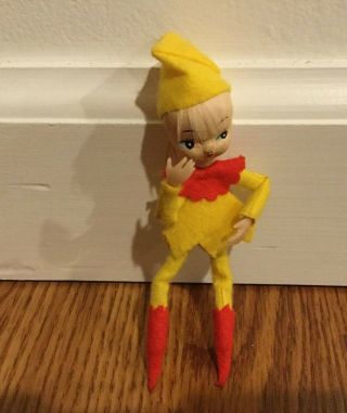 Vintage Small Christmas Yellow Pixie Elf Doll Made In Japan W/ Tag