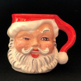 Vintage Napco Winking Santa Mug Christmas Holiday Cup Ceramic Glass Napcoware