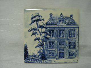Vintage Delft Blue & White Klm Airline Business Class Ceramic Tile Coaster