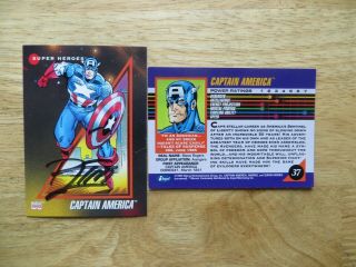 1992 Impel Marvel Universe 3 Captain America Card Signed Ron Lim Art,  With Poa