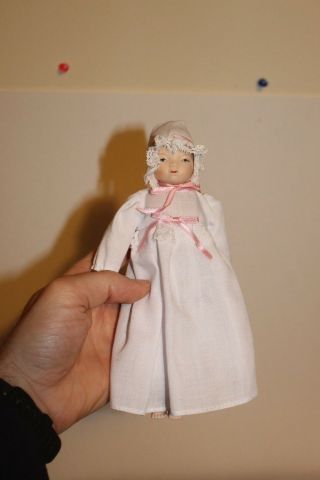 Vintage 8 " Colonial Porcelain,  Fabric & Lace Baby Girl Doll Christmas Ornament
