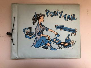 Vintage 1950s Blue Vinyl Ponytail Girl Teenager Pony Tail Photo Album Scrapbook