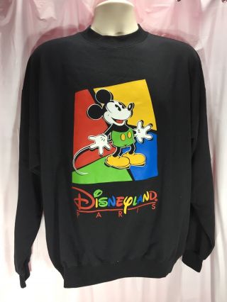 Disneyland Paris Mickey Mouse Retro Black Sweatshirt L/xl Disney Fashion