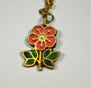 Terra Sancta Guild Israel Brass Enamel Flower Necklace Pendant 26 Inch Chain