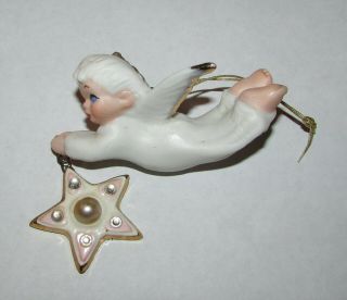 Vintage Porcelain Angel Christmas Ornament Hanging Star Designed By Robyn Japan