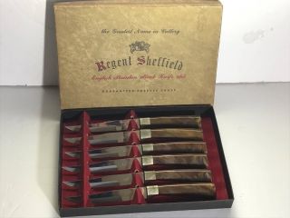 6 Vintage Steak Knives Iob Bakelite Handles Regent Sheffield Stainless Steel