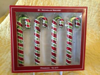 St.  Nicholas Square Ornaments Set Of 4 Candy Canes W/ Box
