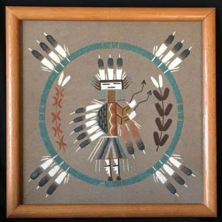 Vintage Navajo “hunchback Yei “ Sand Painting 12 " X 12 " Signed Begay