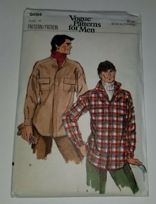 Vintage Vogue Patterns For Men 9594 Size 42 Shirt/jacket 1970 