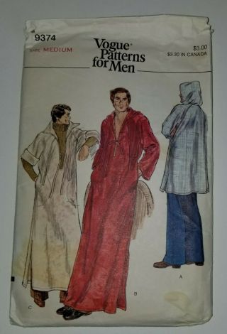 Vintage Vogue Patterns For Men 9374 Size Medium Caftan 1970 