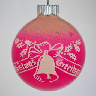 Vintage Shiny Brite Pink Stenciled Ornament Bell Christmas Greetings Unsilvered