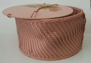 Vintage Princess Round Pink Wicker Sewing Knitting Basket 2