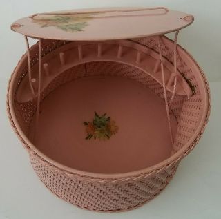Vintage Princess Round Pink Wicker Sewing Knitting Basket 4