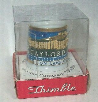 Gaylord Texan,  On Lake Grapevine Porcelain Thimble With Gold Trim,  Boxed