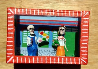 Frida Kahlo & Diego Painting Mexican Day Of The Dead Shadow Box Diorama Mexico