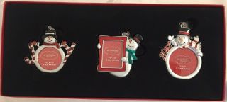 Snowman Metal Photo Christmas Ornaments Set Of 3 W/box St.  Nicholas Square 2012