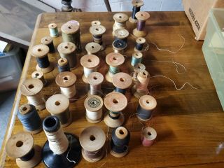 36 Vintage Wooden Thread Spools Assorted Sizes Sewing Spools Wood Crafts