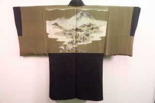 05v16867 Men Silk Vintage Japanese Kimono Haori Jacket Mt.  Fuji