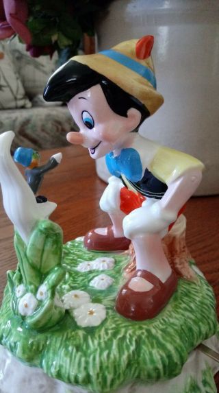 Rare Vintage Disney Ceramic Schmid Pinocchio & Jiminy Cricket Music Box