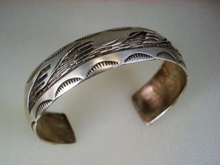 Vintage Hopi Style Billy Slim Navajo Stamped Sterling Silver Bracelet