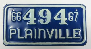 Vintage 1966 - 1967 Plainville,  Kansas Bicycle Tag License Plate Bike No.  494