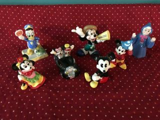 7 Vtg Disney Ceramic Figurines Japan Donald Cross - Walk Mickey Director Minnie