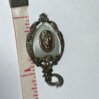 Vtg Sterling Silver Religious Virgin Mary Moth of Pearl Necklace Medallion Charm 3