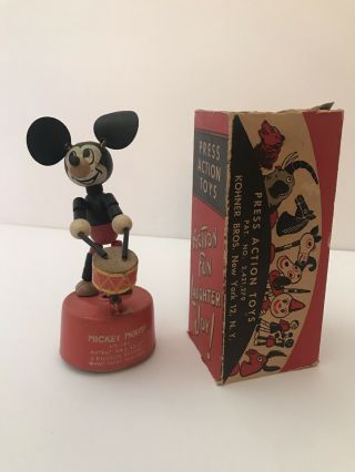 Vintage Late 1940’s Walt Disney Kohner Mickey Mouse Wood Push Up Toy Puppet