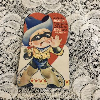 Vintage Greeting Card Valentine Cowboy Boy Mask