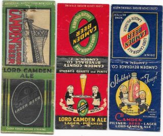 3 Camden Beer / Lord Camden Ale Matchbooks - Camden,  Nj - 1940 