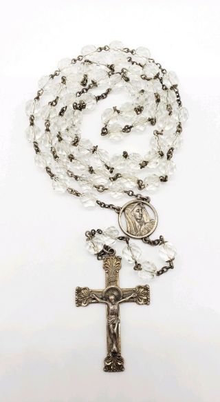 Vintage Inri Catholic Rosary Sterling Silver Cross Large Crystal Beads Heavy 62g