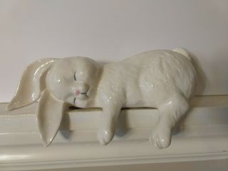Adorable Sleeping Bunny Rabbit Edge White Vintage Ceramic Easter Farm