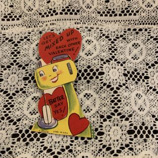 Vintage Greeting Card Valentine Mixer Kitchen Face Anthropomorphic