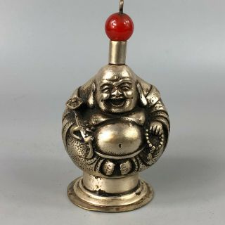 Old Chinese Collectible Tibet Silver Handwork Laughing Buddha Rare Snuff Bottle