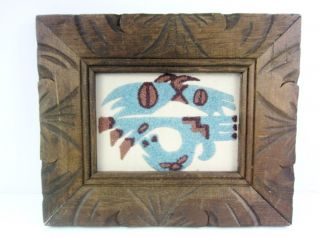 Vintage Navajo Thunderbird Hand Carved Frame Tuquoise Stones Sand Painting Exc