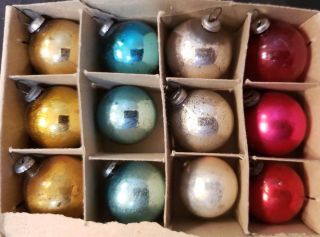 12 Vintage Mercury Glass Feather Tree Christmas Ornaments - 1 "