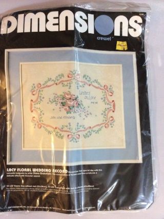 1987 Dimensions Crewel Embroidery Kit Lacy Floral Wedding Record Uncut