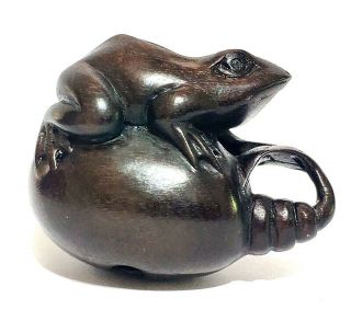 Sale: Y6160 - 20 Years Old Hand Carved Ebony Ironwood Netsuke : Frog